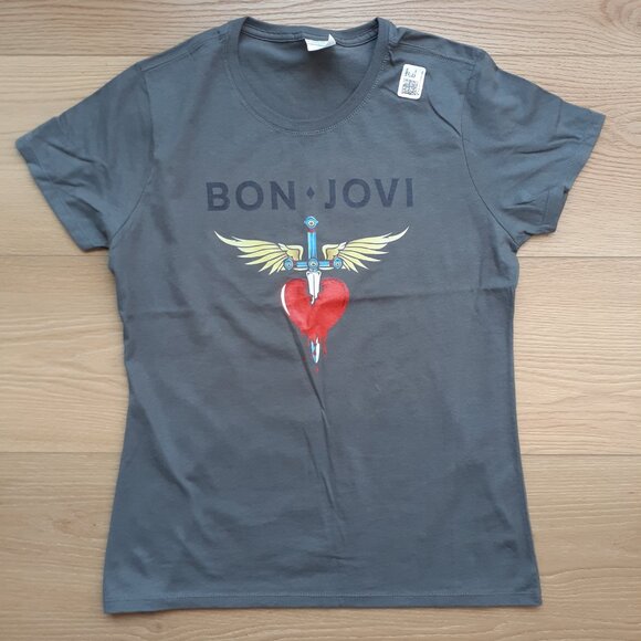 Bon Jovi - Heart & Dagger Logo - New Women's Small Asphalt Gray T-Shirt - Picture 4 of 4